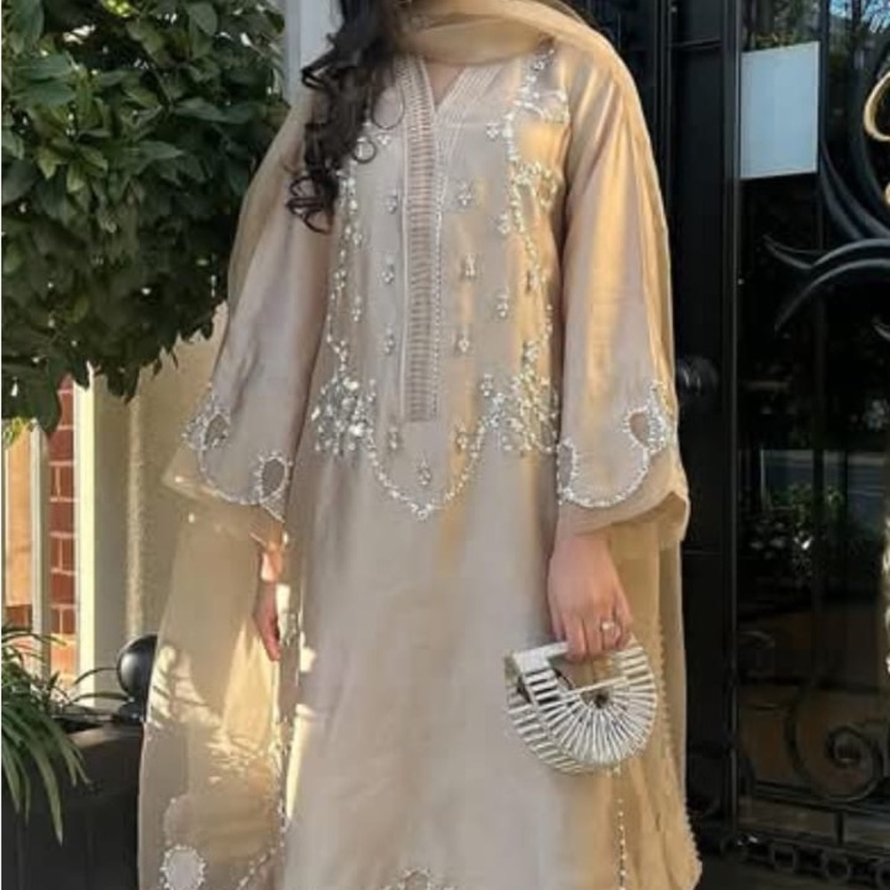 Elegant Beige Embroidered Dress